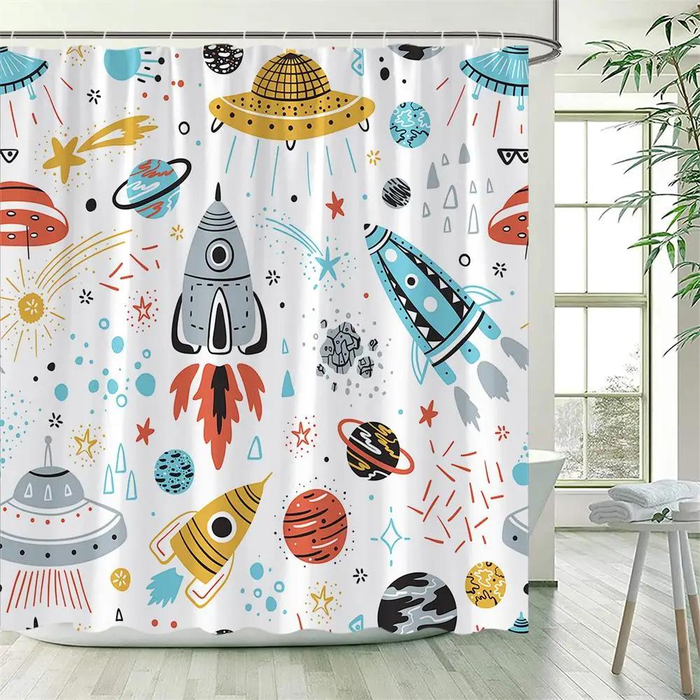Cartoon Shower Curtain London Red Bus Flowers Cute Car Kids Bath Curtains Creative Pattern Polyester Fabric Home Bathroom Decor