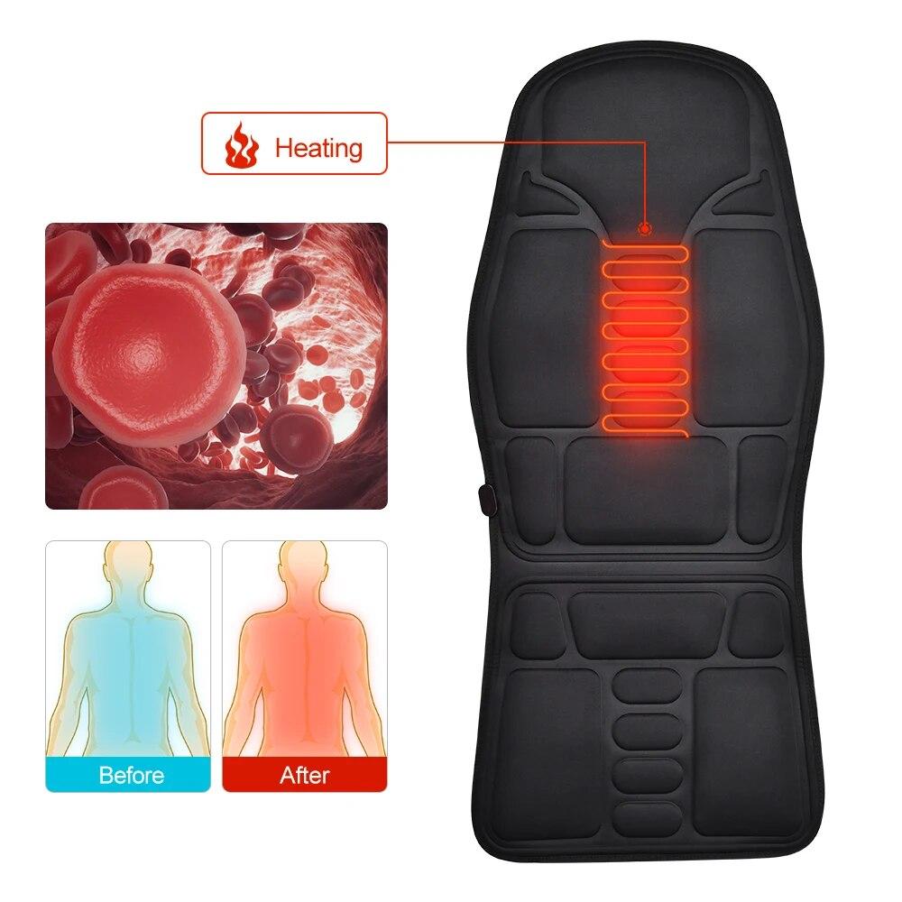 Electric Massage Chair Pad Heating Vibrating Back Massager Chair Cushion Car Home Office Lumbar Pain Relief with Remote Controls