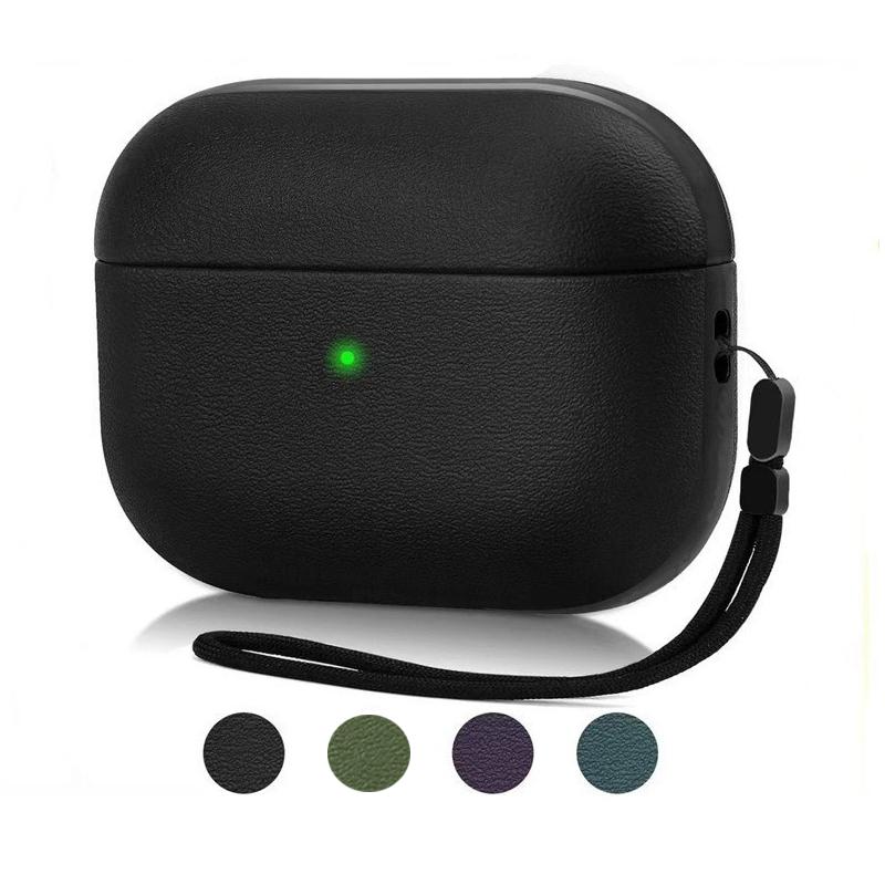 Leather Patterned Protective Case for Apple AirPods pro 2 / AirPods 4 Bluetooth Earphone Accessory Cover with Lanyard