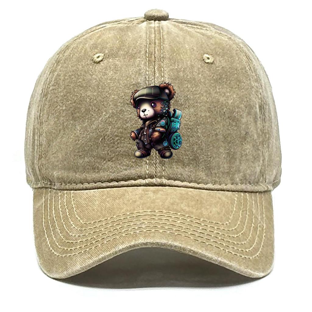 Handsome Bear Print Adjustable Sun Hat, Animal Flat Cap Simple Breathable Adjustable Strap Fit Snapback Baseball Hat