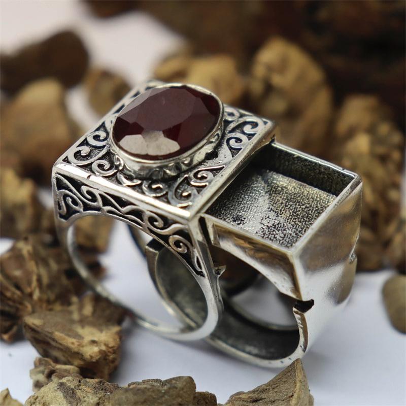 Dazzling Vintage CopperColor Round Men Rings Set Fashion Red Stones Party Bridal Ring Jewelry
