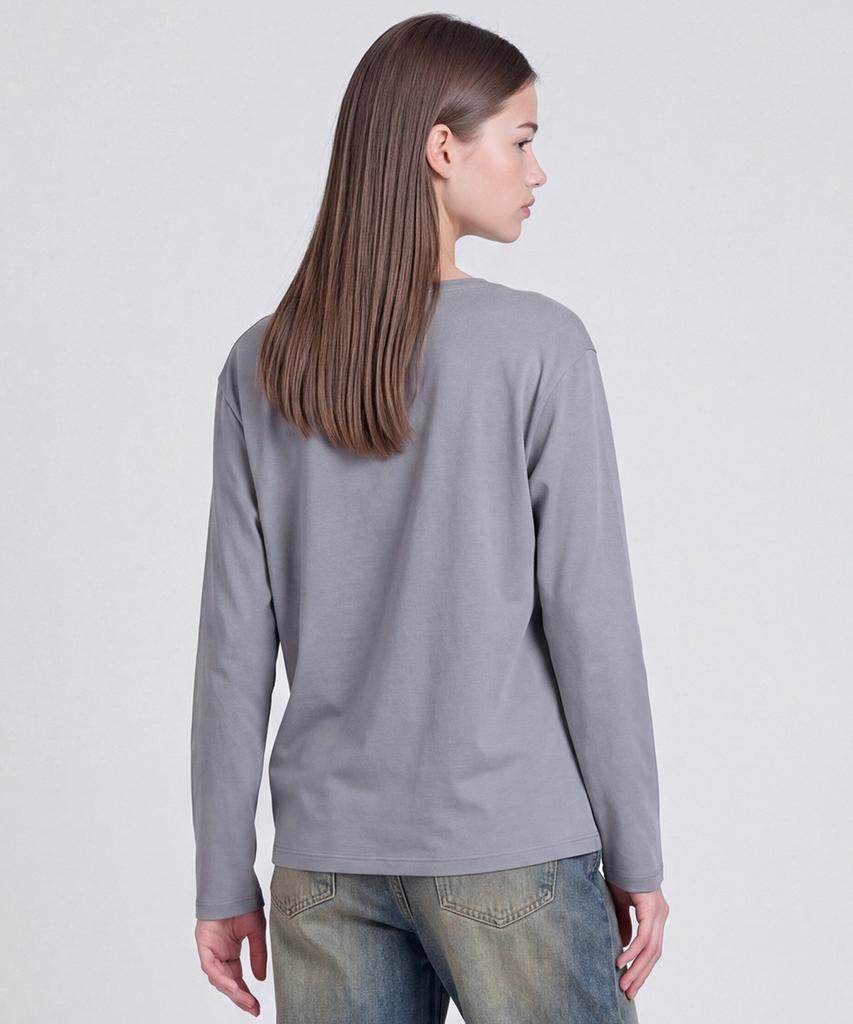 BASIC HOUSE Women'S Flowy Spandex U-Neck Oversized Long-Sleeve T-Shirt Dark Gray
