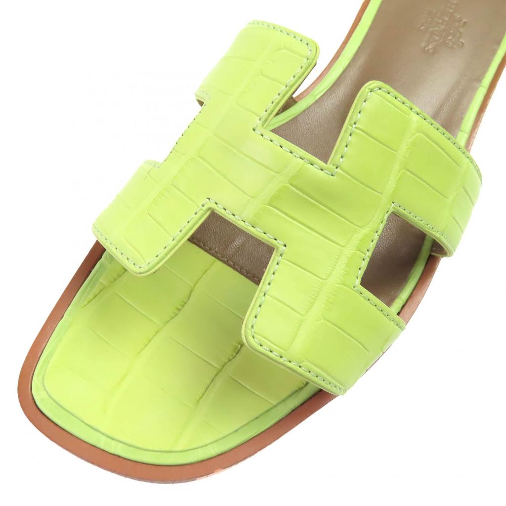 Great HERMES Mule Oran Crocodile Alligator H Logo Flat Sandals Crocodile 37 Used