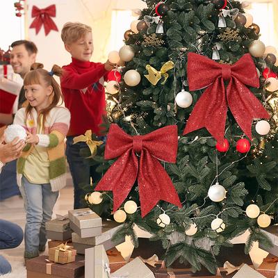 20*25CM 1Stk Weihnachtsdekoration Goldener Kranz Schleife Kleiner Baum Pailletten Fliege für Weihnachtsbaum Hängeornament Heimparty 2025 Dekor