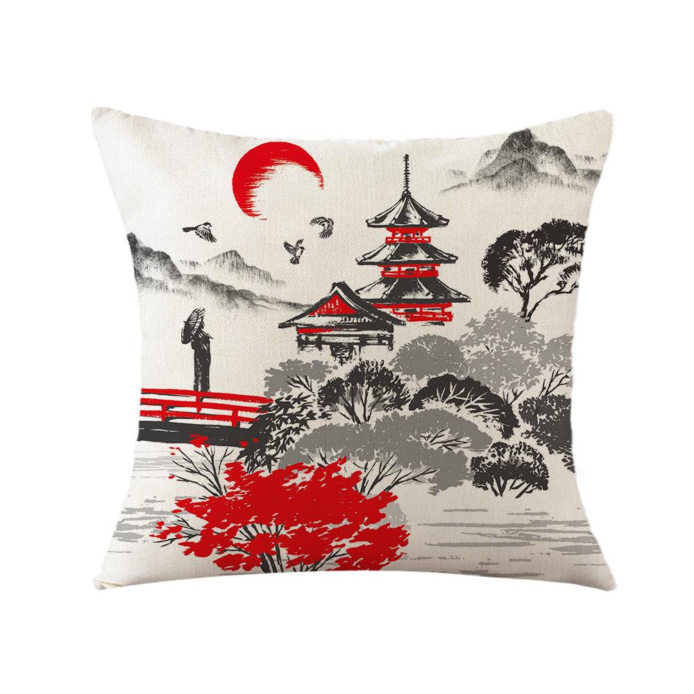 New Chinese Style Linen Pillowcase Ink Painting Landscape Digital Printing Cushion Cover Sofa Living Room Bedroom Cushion Cover