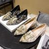 Mocassins Pointus Strass pour Femmes Élégant Tempérament Chaussures Simples Fait Main Talons Hauts Talons Épais Chaussures pour Femmes Zapatos Mujer