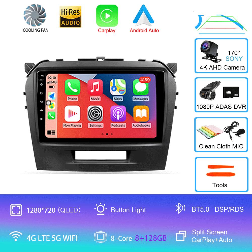 Car Radio Android 14 Carplay Auto For Suzuki Vitara 2015 2016 2017 2018 2019 Multimedia Video Player Navigation Gps Stereo Audio