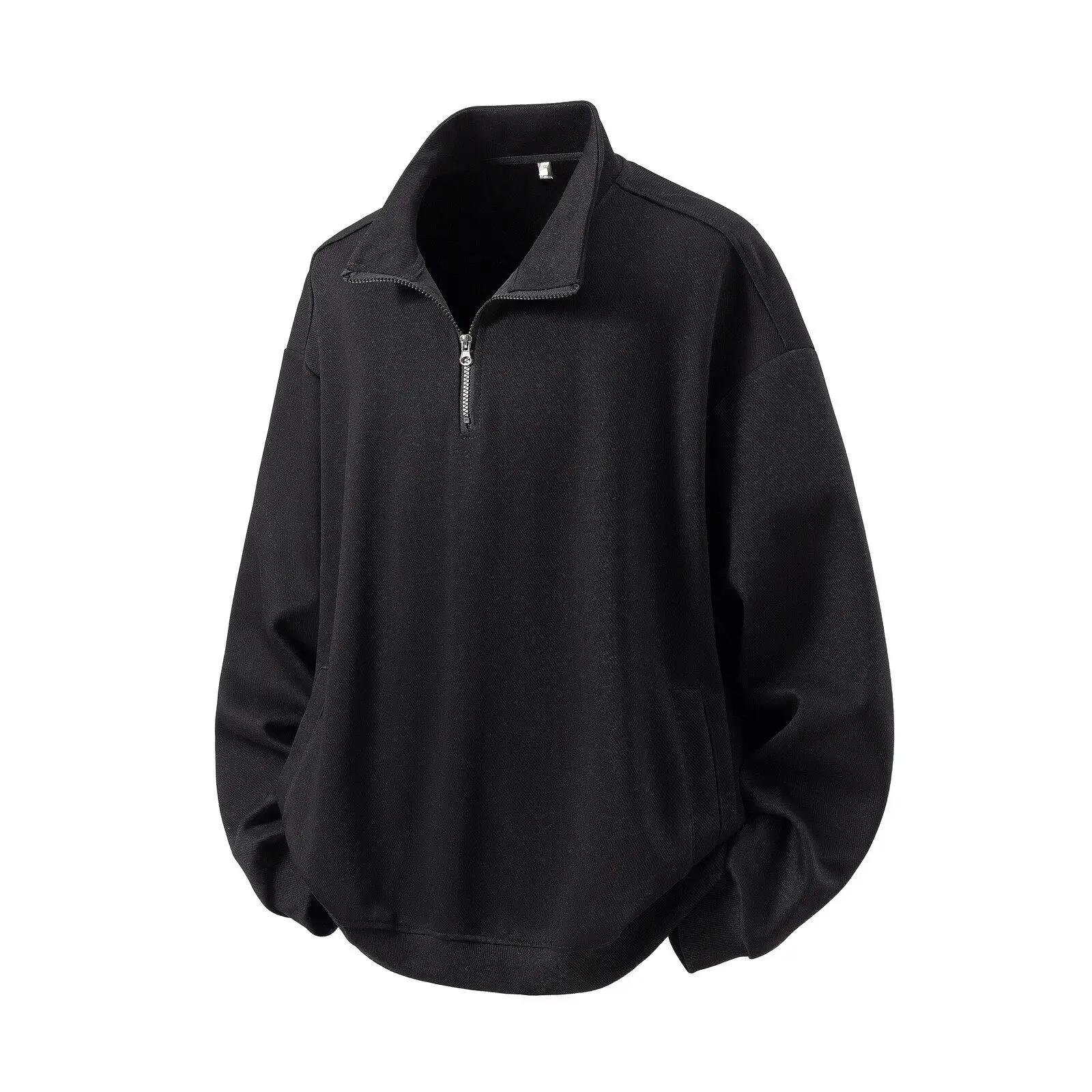 

2026 Spring Men Loose Hoodie Jacket American Men Half Zippr Design Hoodies Man Stand Collar Pullover Casual Men s Clothing M чорний