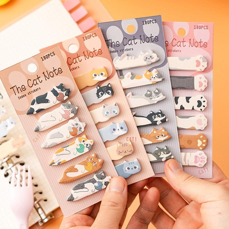 180Sheets Kitten Index Tabs Page Marker Adhesive Notes Memo Pad Index Sticker Reminder on Notebook Planner Calendar