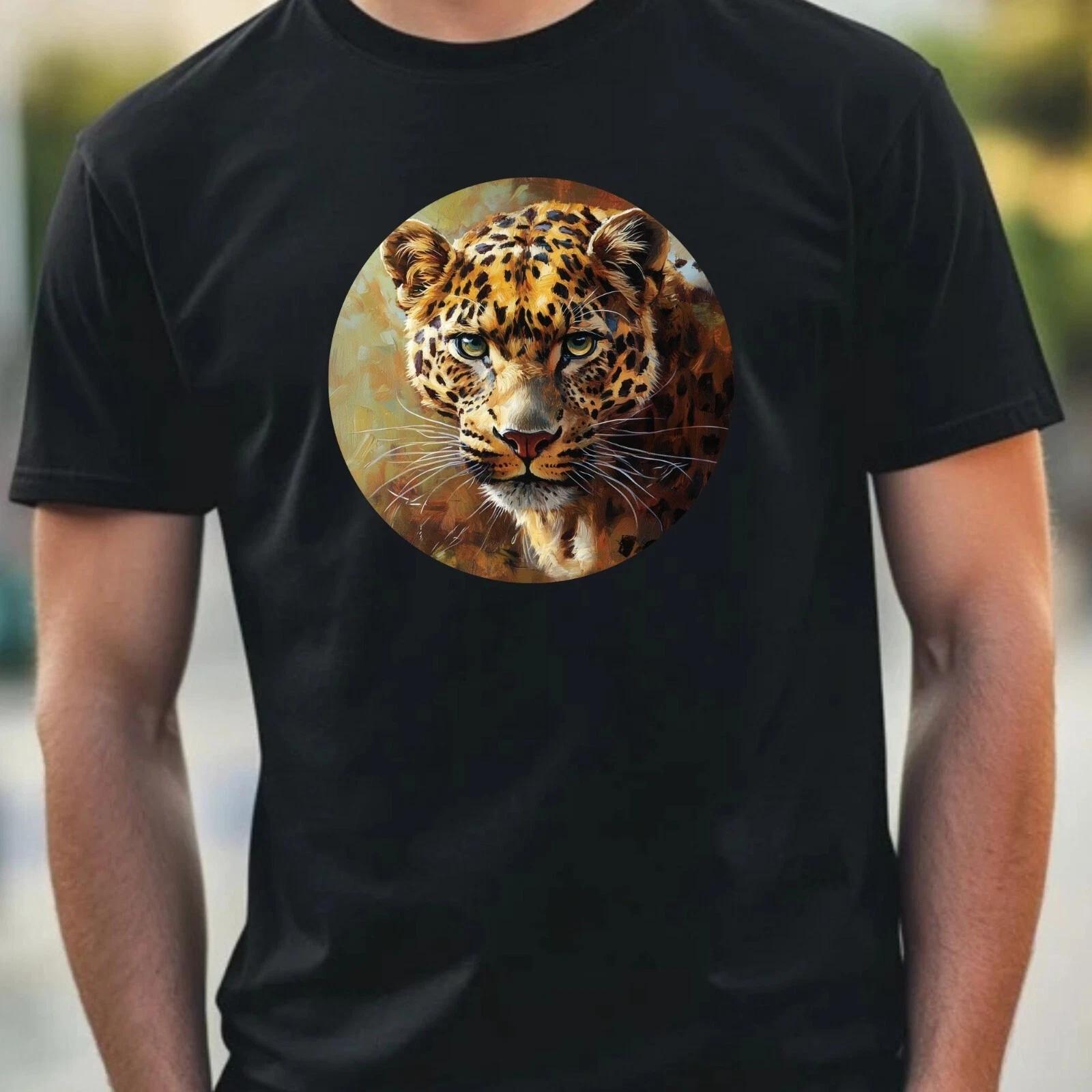 T-Shirt Herren Leopard Portrait Motiv Baumwolle Größe XS bis 5XL XS