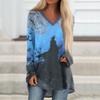 Women's Long Sleeve V-Neck Halloween Print Tunic Top Casual Tee