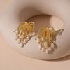 Irregular Metal Flower Earrings Vintage Exaggerated Earrings Pearl Tassel Earrings  Women