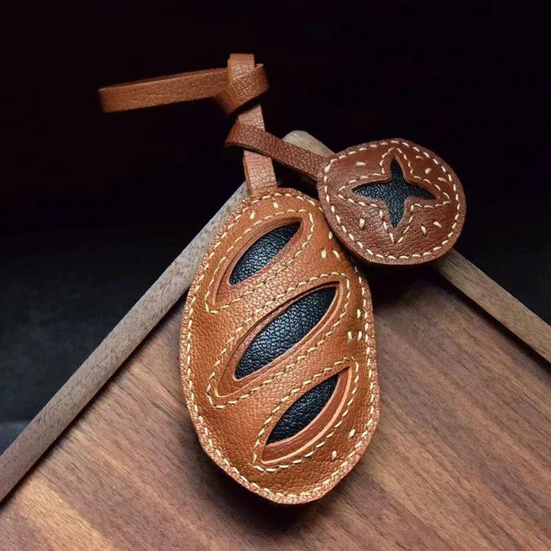 Handmade Genuine Leather Cute Small Flame Bag Pendant Car Key Chain Rope Ring Scarecrow Pendant Decoration New Pendant Bag Charm