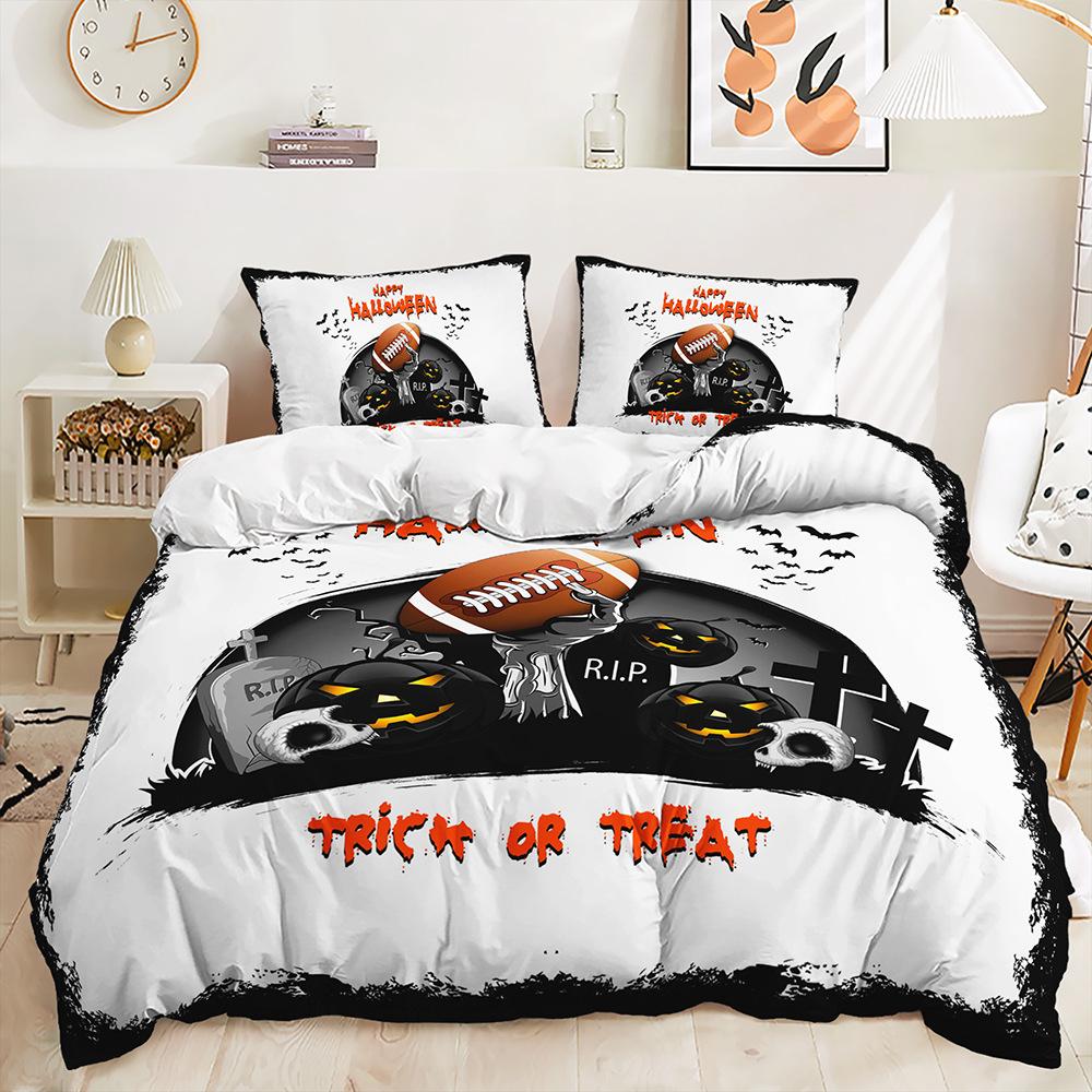 Halloween Themed Three-Piece Cartoon Bat Ghost Pattern Duvet Set