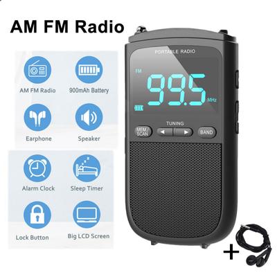 Radio portabil AM FM stereo personal reîncărcabil Mini mufă FM pentru căști, ceas, alarmă, radio de buzunar pentru transmisie meteorologică în aer liber