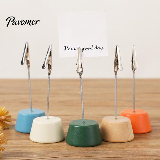 Place Card Holder Wood with Metal Clip, Small Table Number Name Sign Waterproof Wooden Clip Holder, Memo Note Photo Stand for Wedding Party Restaurant