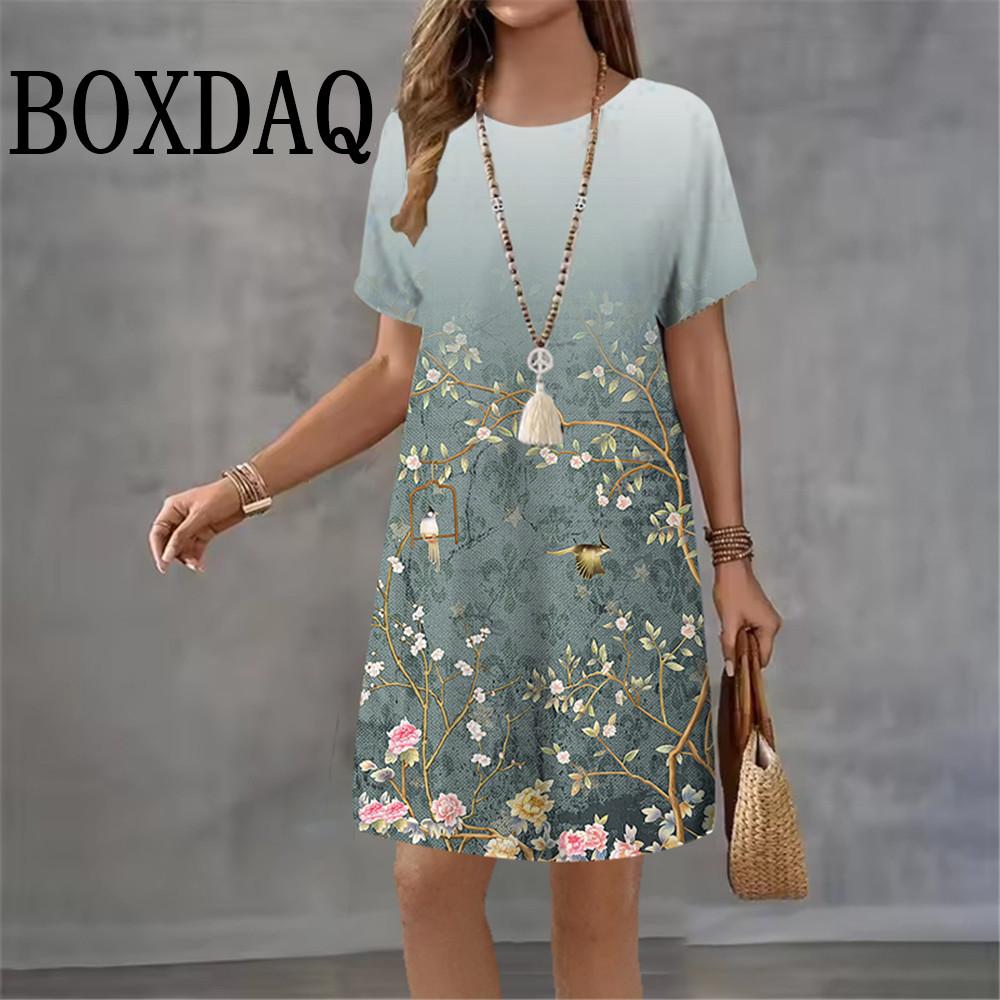 Women s Fashion Dress Loose Flower Print Comfortable Casual Dresses 5XL