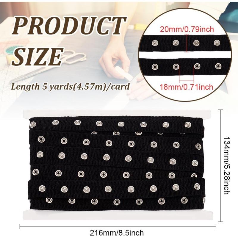 5 Yards Black Metal Snap Button Tape Trim 3/4 inch Sewing Snap Fastener Tape Silver Press Stud Tape Ribbon for Jumpsuits Clothe M