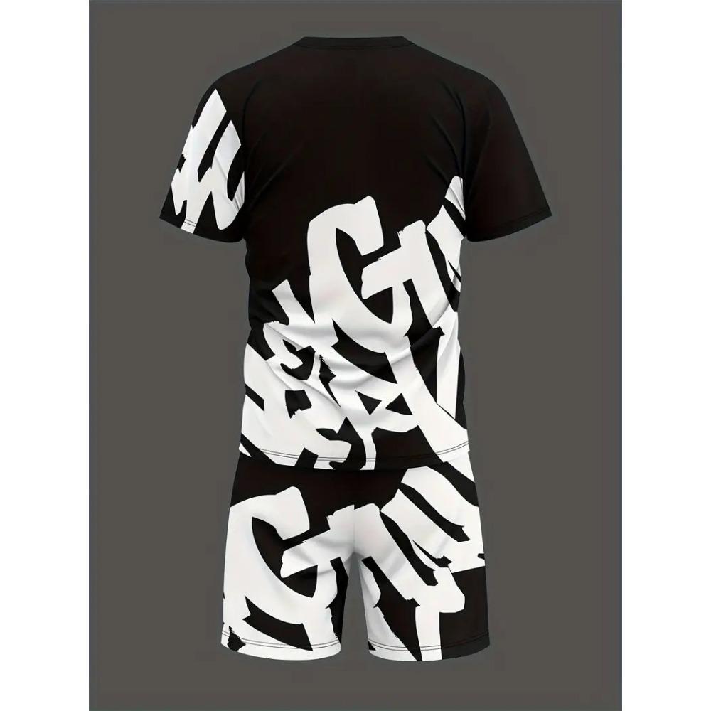 Men's Set Features Street Fashion Casual Comfort Softness Breathability and 3D Letter Pattern Printing