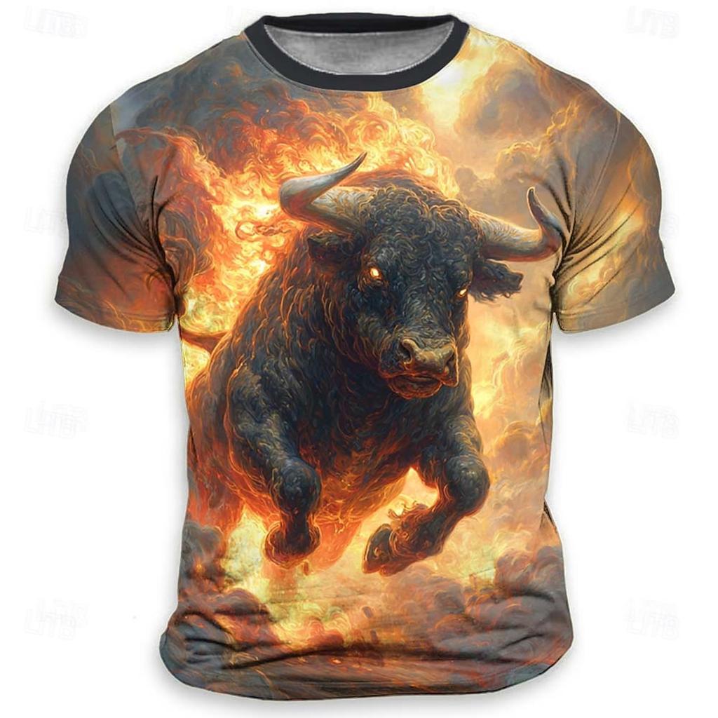 Fashionable Men's 3D Cow Pattern Printed T-shirt, Summer Fashion, Fun Short Sleeved Top, Casual Street Round Neck Clothing
