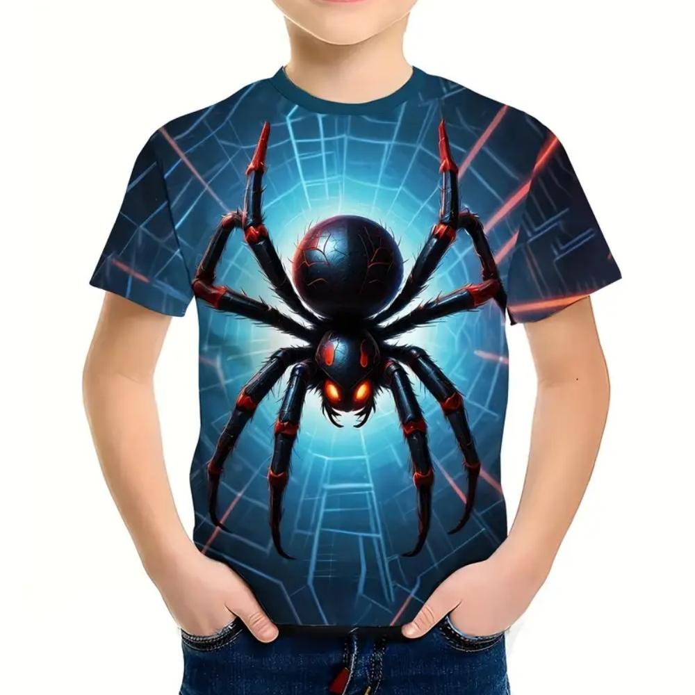 Boys' Clothing Spider 3D Pattern Summer Round Neck Short Sleeved Outdoor Street Fashion Sports Style Boys' T-shirt