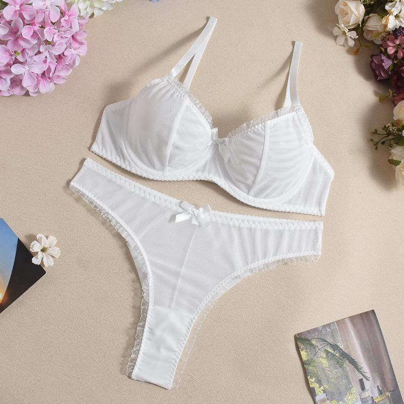 

Mesh perspective sexy temptation three-point erotic underwear suit women XL белый