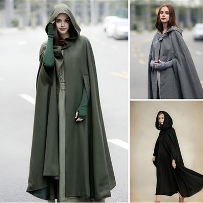 Winter Women Jacket with Hood Medieval Retro Cape Gothic Keep Warm Shawl Ankle Length Loose Cloak Thick Single-Button