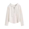 Hooded Long-sleeved T-shirt for Women's Spring and Autumn Thin Sweatshirt Underwear, New White Short Fish Bone Top