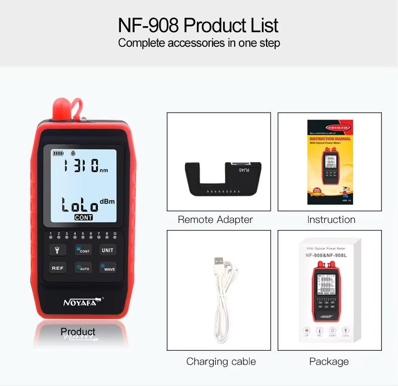 Noyafa Mini Optical Power Meter NF-908S Visual Fault Locator RJ45 Cable Red Light Function Dual-mode Lead Finder LED Function