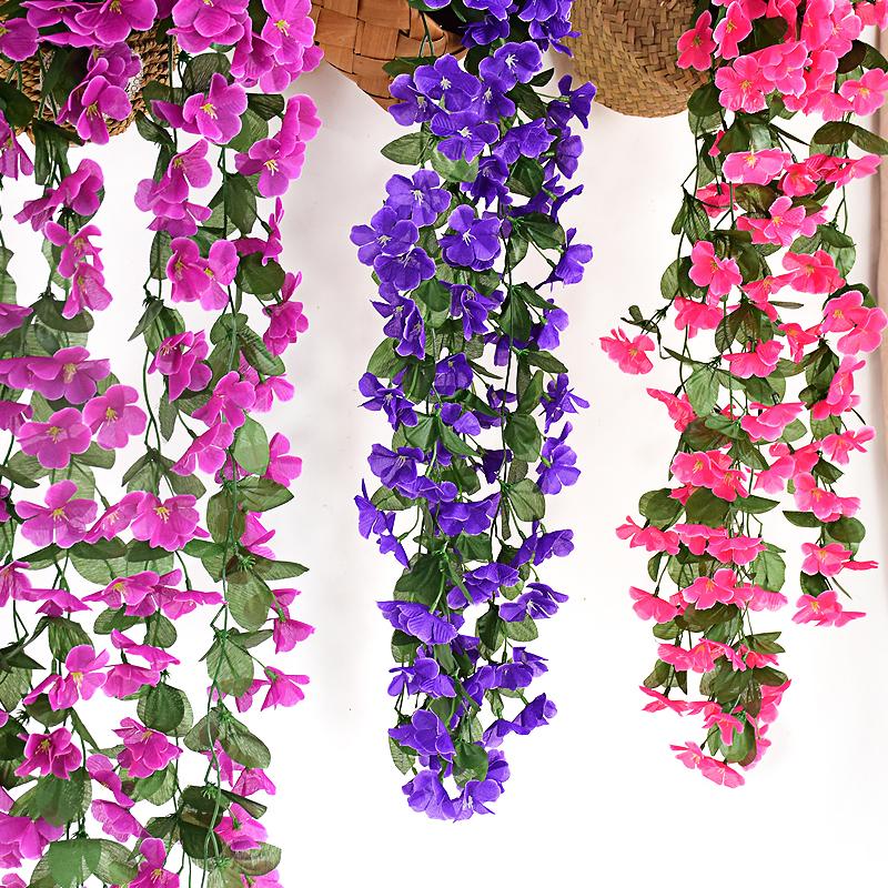 Artificial Flowers Long Vine Violets Home Wedding Outdoor Garden Arch Decorations Christmas Potting Pavilion Accessories