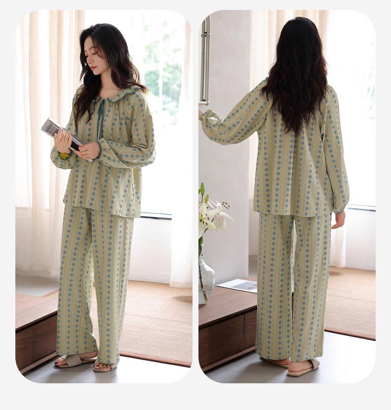 2025 Women's Lycra Cotton Pajama Set - Long Sleeve & Pants for Spring/Autumn, Wearable Outside & Cozy for Home