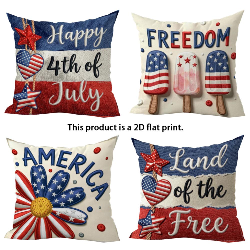 1/4Pcs America-Themed 4Th Of July Happy Freedom Land Of The Free Pillows Sofa Bed Cushion Cover Home Decoration 2D Flat Printing