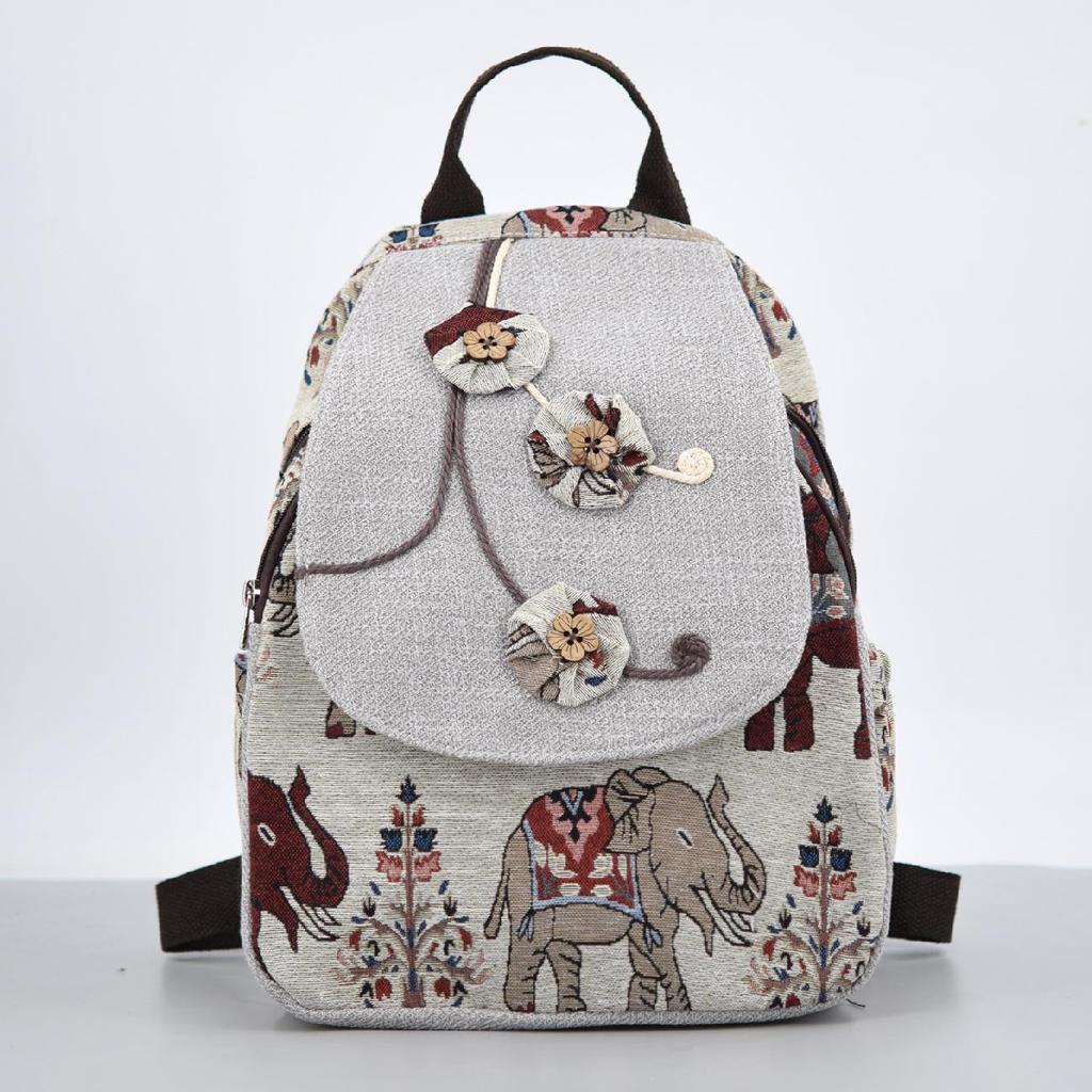 Women's Retro Canvas Floral Backpack - Lightweight, Handwoven & Versatile for College Students