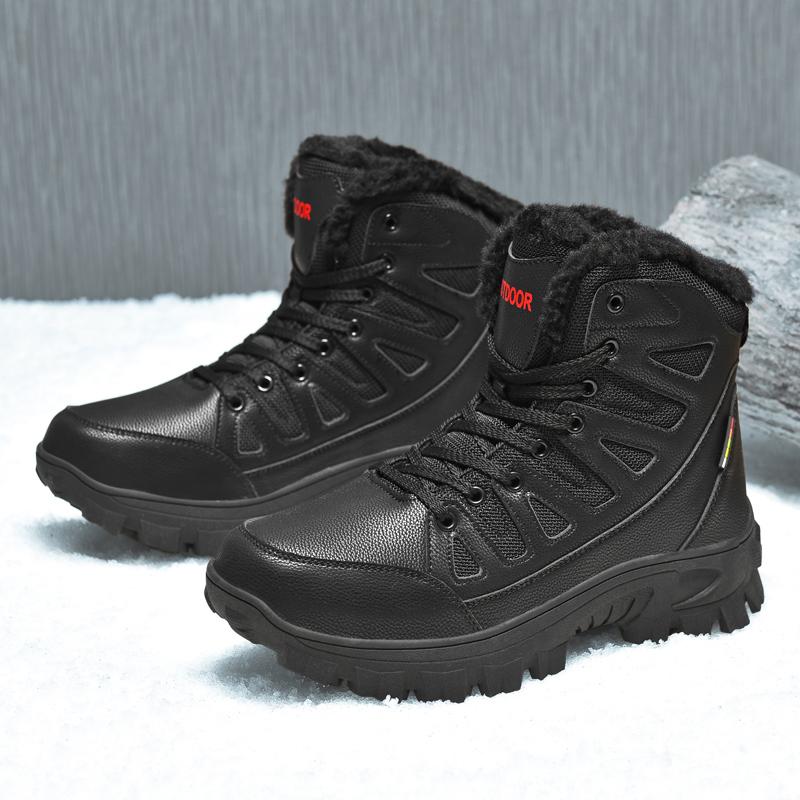 Mens Snow Boots Winter Plush Warm Anti Slip Hiking Shoes High Top Comfortable Waterproof Wear-resistant Rubber Casual Boots Men