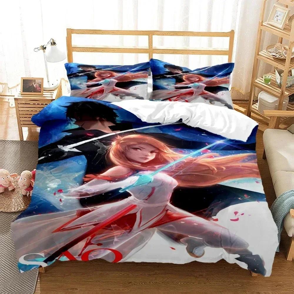 Fashion SAO Art Print Three Piece Bedding Set Fashion Article Boys Or Adults For Beds Quilt Covers Pillowcases Bedding Set