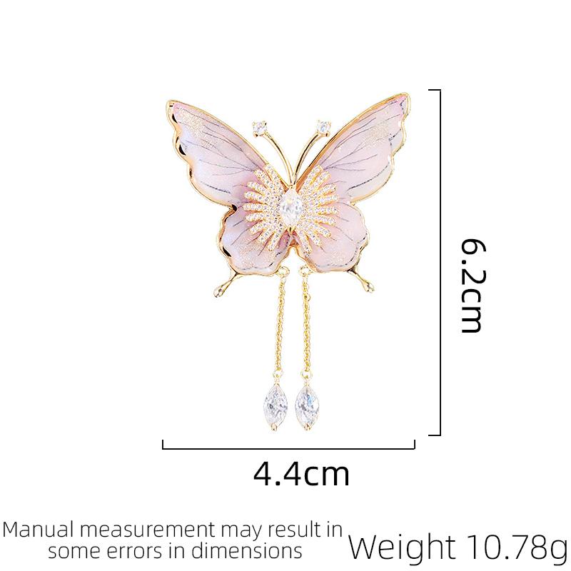 Ladies' Light Luxury Design Water Droplet Fringe Butterfly Brooch Fashionable Micro Inlaid Zircon Multifunctional Brooch