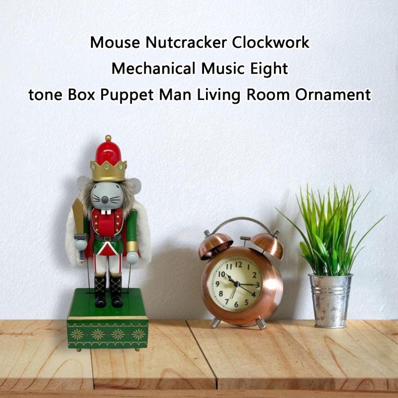 Ręcznie robiona drewniana myszka Dziadek do orzechów Mechaniczna pozytywka Nakręcana ozdoba do dekoracji domu