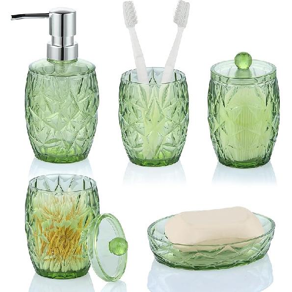 Teal Blue Bathroom Accessories Set 5pcs - Lotion Soap Dispenser, Toothbrush Holder, 2 Qtip Holder, Soap Dish, Bathroom Accessory Set, Modern Bathroom