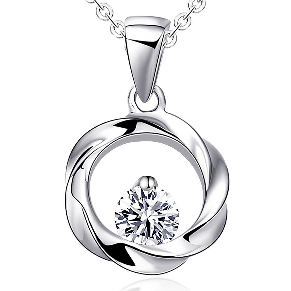 

Ashley Jewelry Necklace, Sterling Silver 925, Simple Single Stone Circle Ring Pendant with CZ Diamond (Cubic Zirconia), Women s Gift