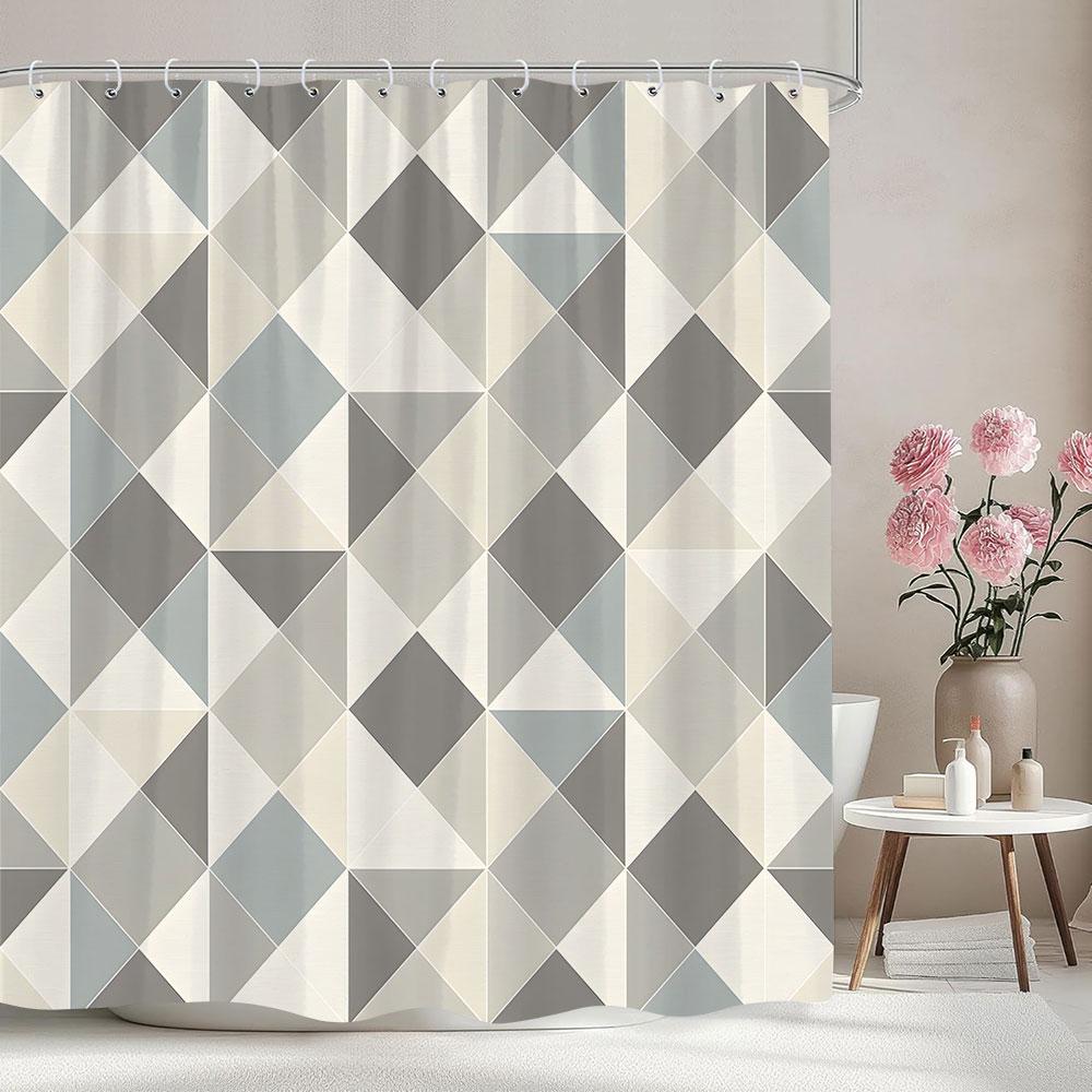Abstract Geometric Lines Shower Curtain Irregular Pattern Square Wave Pattern Polyester Shower Curtain Bathroom Decor With Hooks