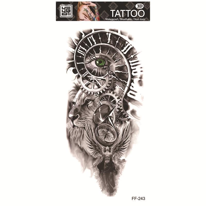 Adesivi per tatuaggi impermeabili Yuanhua - Totem con testa di lupo e disegni di testo arabo