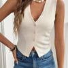 Damen Ärmelloser Pullover Weste Knopfleiste V-Ausschnitt Strick Tanktop Frühling Sommer Weste Strickjacke