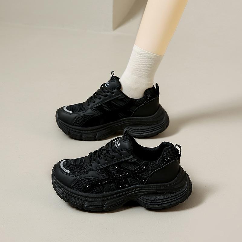 Korean mesh thick-soled muffin dad shoes for women 2025 new fashion versatile sports leisure lightweight white shoes