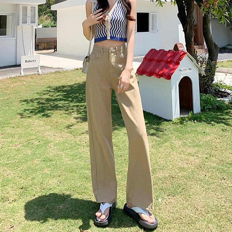 High-waisted Straight Jeans Women's Pant Spring and Autumn Retro Loose Trailing Wide-leg Trousers