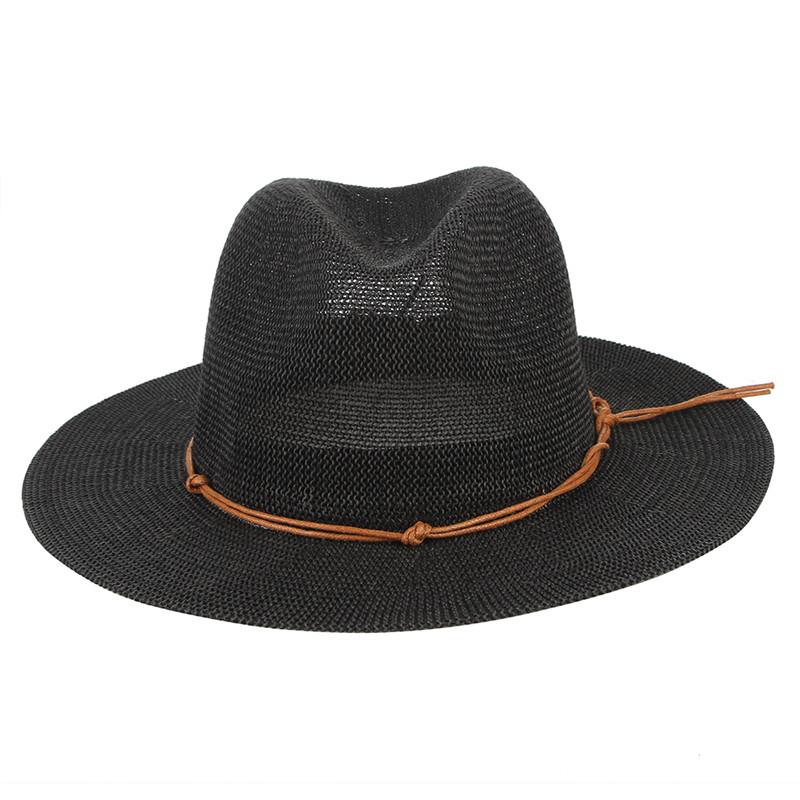 

New Summer Hat Panama Hats Hollow Out Straw Hat For Men Women Leather Ribbon Large Brim Sun Beach Hat Jazz Cap Fedora 55-58cm(adjustable) чорний