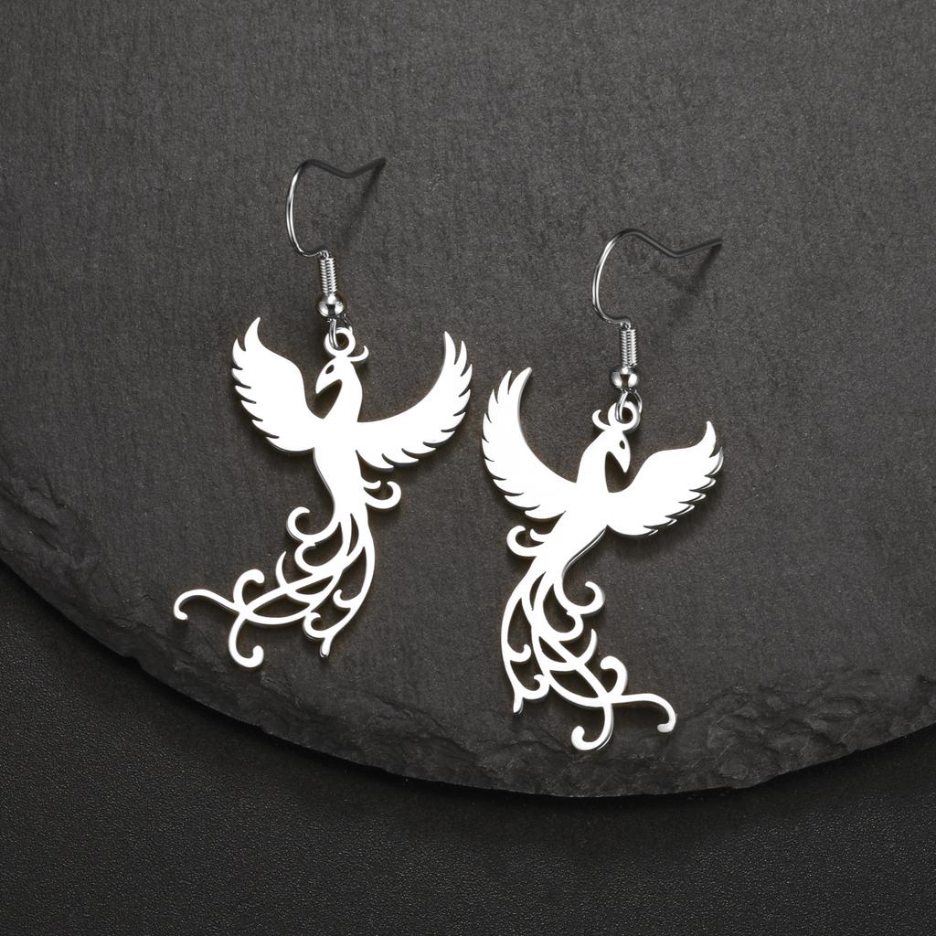 LIKGREAT Classic Phoenix Bird Wing Animal Earrings for Women Fashion Cute Drop Pendant Stainless Steel Personality Birthday Gift