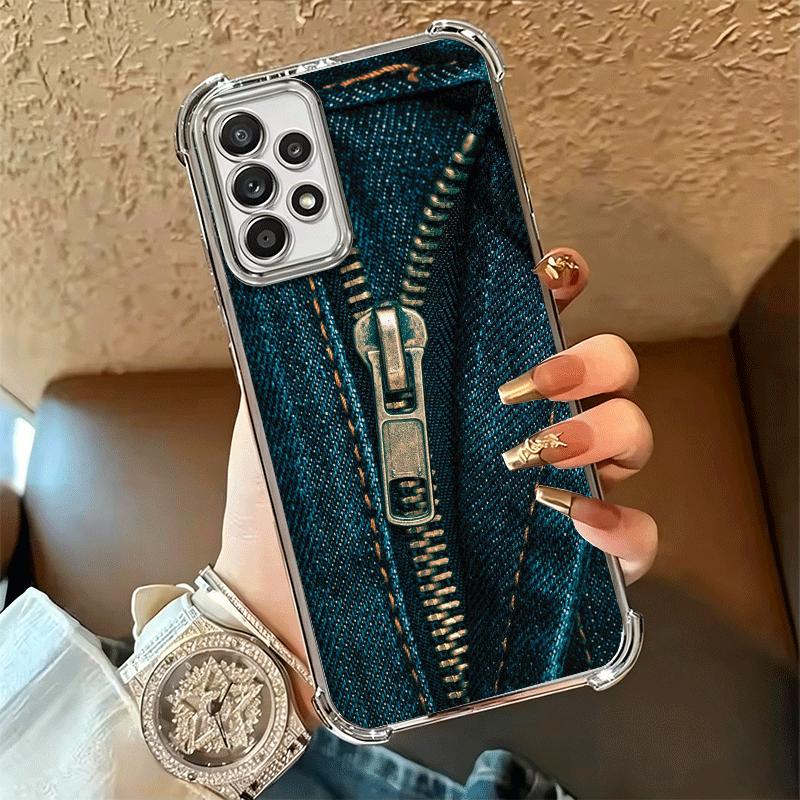 Retro Zipper Jeans Pattern Soft Phone Case For Samsung A17 A27 A07 A37 A57 A16 A56 A15 A55 A14 A54 A13 A53 A26 A36 A25 A35 A24 A
