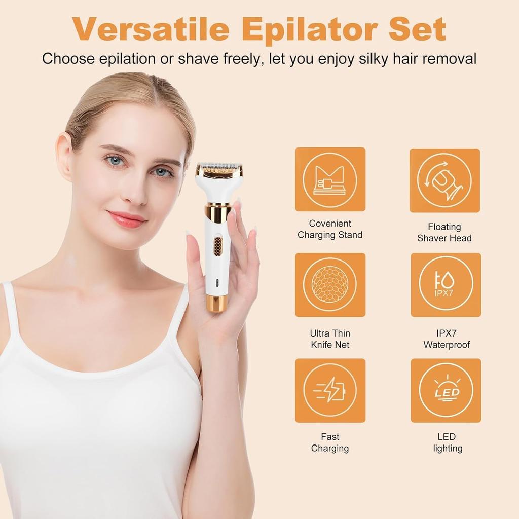 Epilators Hair Removal for Women, 4 in 1 Women Face Epilator, Facial, Eyebrow and Nose Hair Trimmer for All Skin Types, Removabl