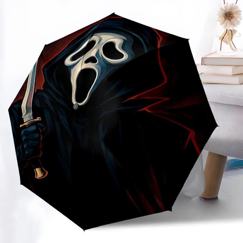 1PC Scream Mask Automatic Folding Umbrella - Compact 8-Rib Design, Durable Plastic & Iron,  F010606