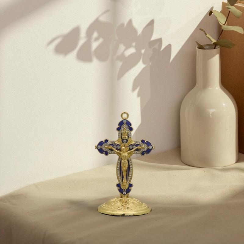 Handmade Enameled Zinc Crucifix Ornament Church Supplier Metal Crucifix with Stand Religious Decoration